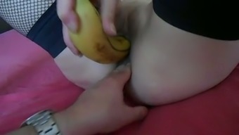 tease insertion mature banana pussy bitch close up