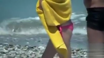 voyeur teen (18+) pussy beach bikini cameltoe cute
