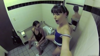 glasses brown lesbian pornstar toilet reality bathroom brunette