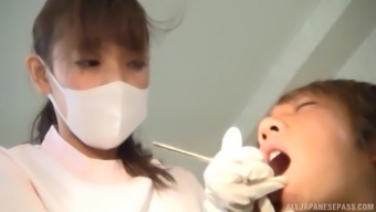 oral nurse fucking hardcore japanese brown bra uniform blowjob cunt brunette clothed couple doggystyle