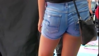 Candid voyeur hot fine asian girl in cheeky shorts